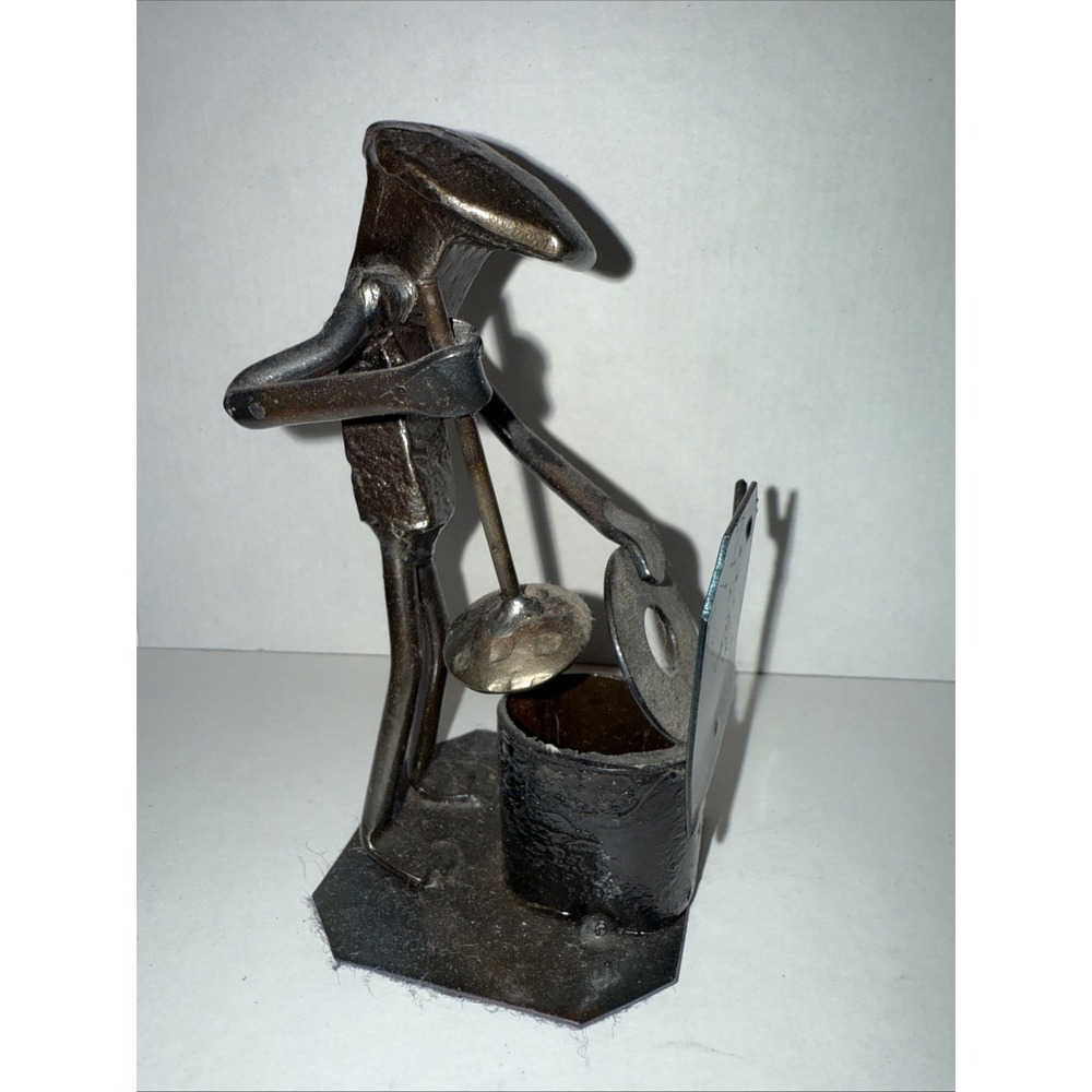 Railroad Spike Plumber Sculpture Man w plunger 5.75"